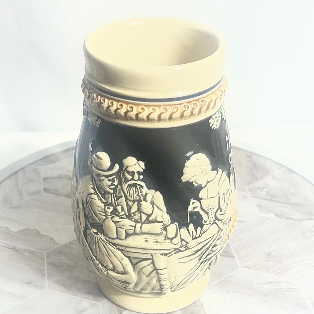 Vintage Style German Beer Stein Relief Scene Ceramic Mug With Handle
